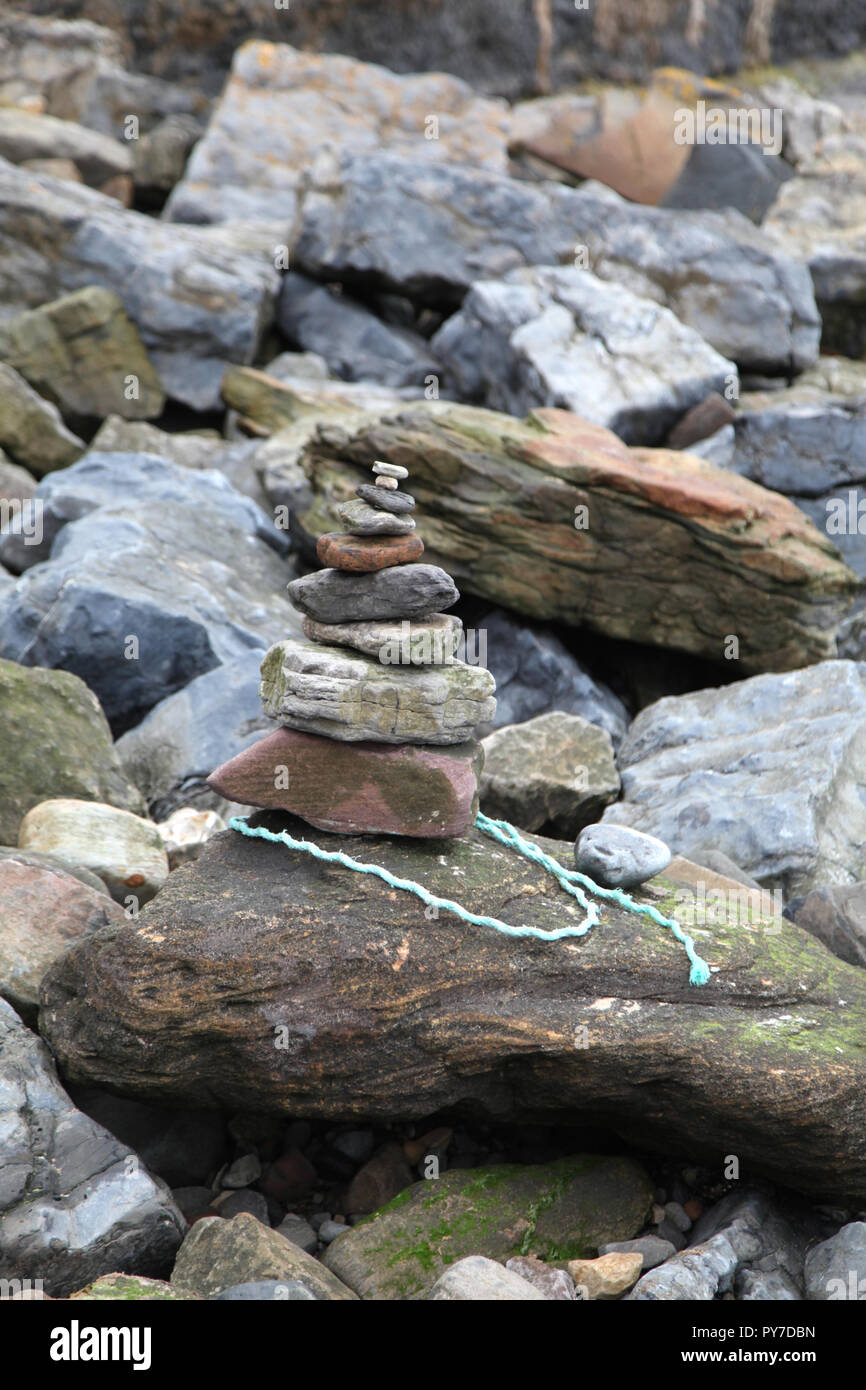 Pebble statue stack, Longhoughton, Northumberland Stock Photo