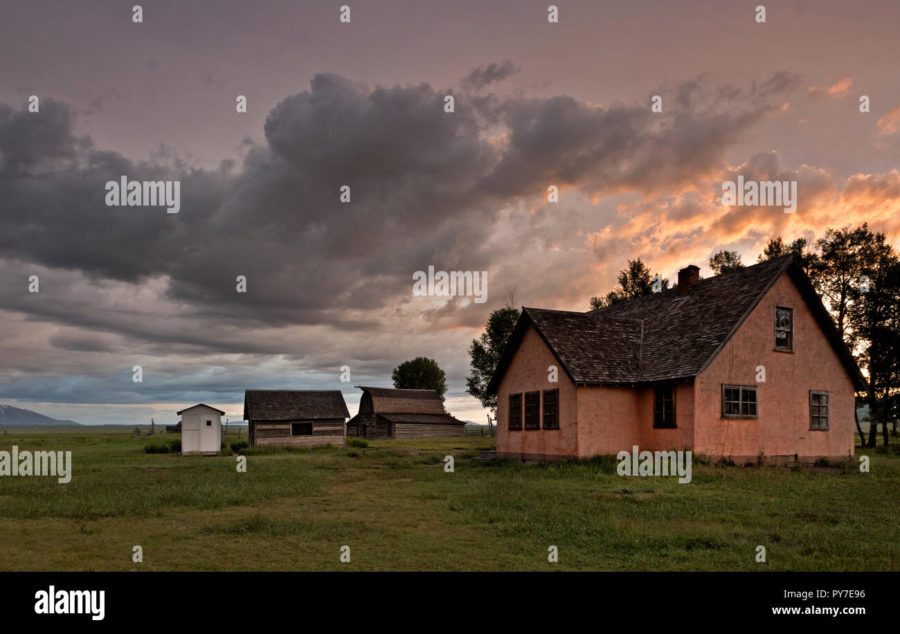 WY02505-00...WYOMING - Sunrise at the historic Pink House homestead on Mormon Row in Grand Teton National Park. Stock Photo