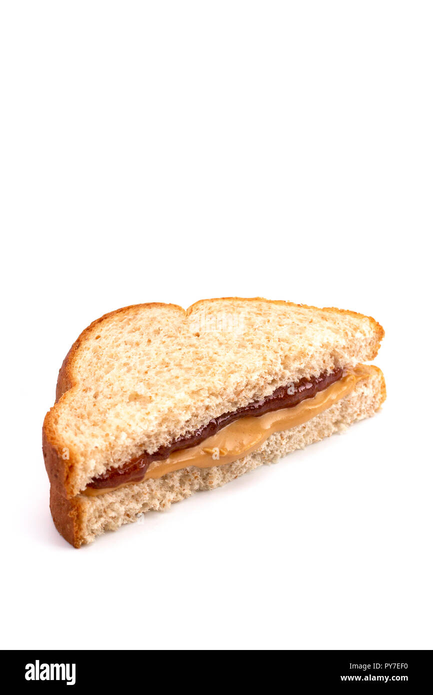 Classic Peanut Butter And Strawberry Jelly Sandwich On Wheat Bread Stock Photo Alamy