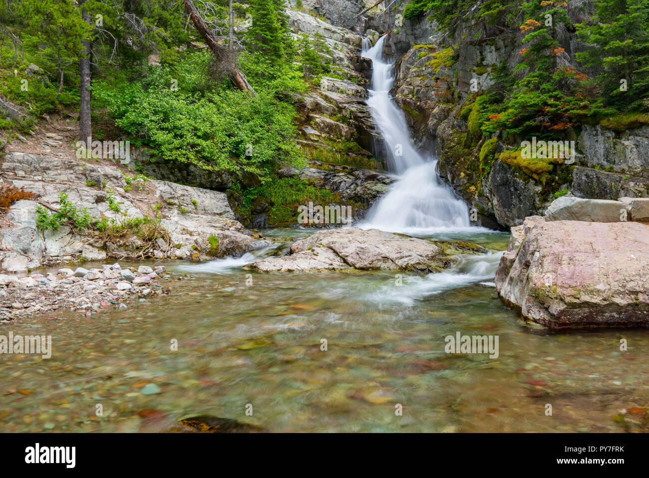 Aster Falls, Glacier National Park, Montana Stock Photo