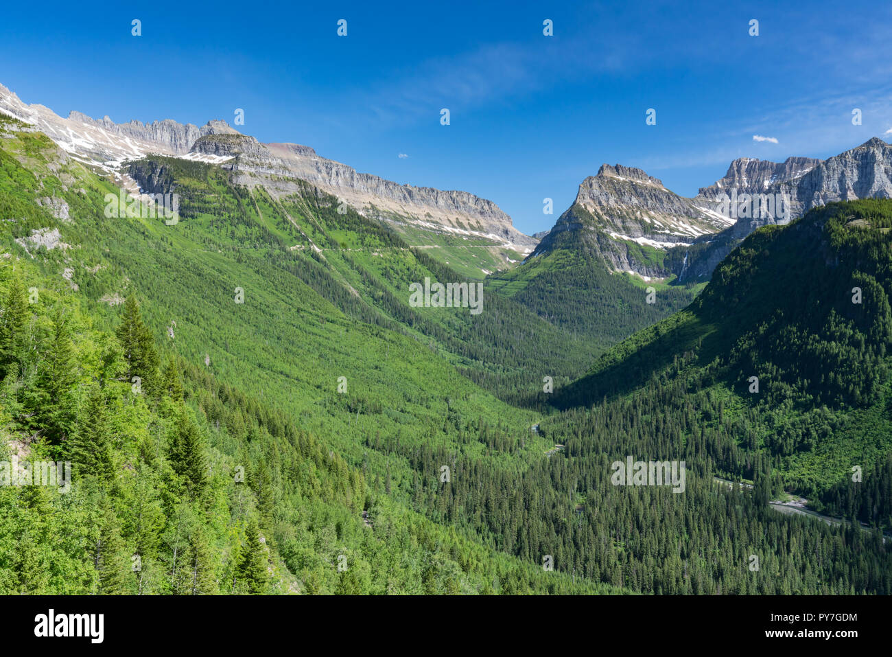 Along the Going to the Sun Road in the Rocky Mountains of Montana in Glacier National Park Stock Photo