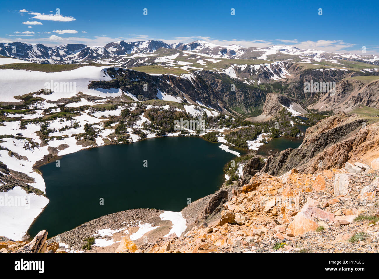 Twin Lakes in the Beartooth Mountains, Wyoming Stock Photo