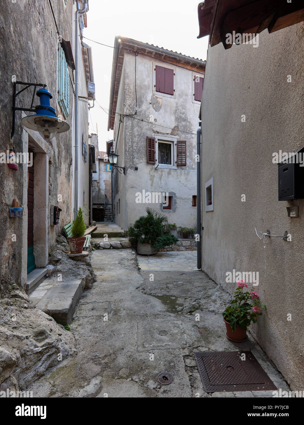 Inside the old roman-style church village of Moscenice, in Istria, Croatia Stock Photo
