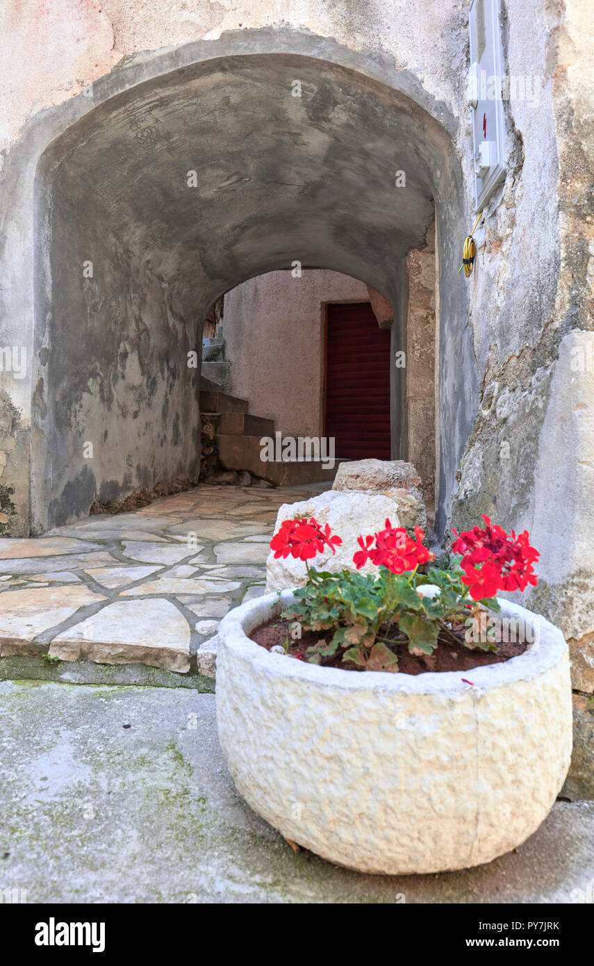 Inside the old roman-style church village of Moscenice, in Istria, Croatia Stock Photo