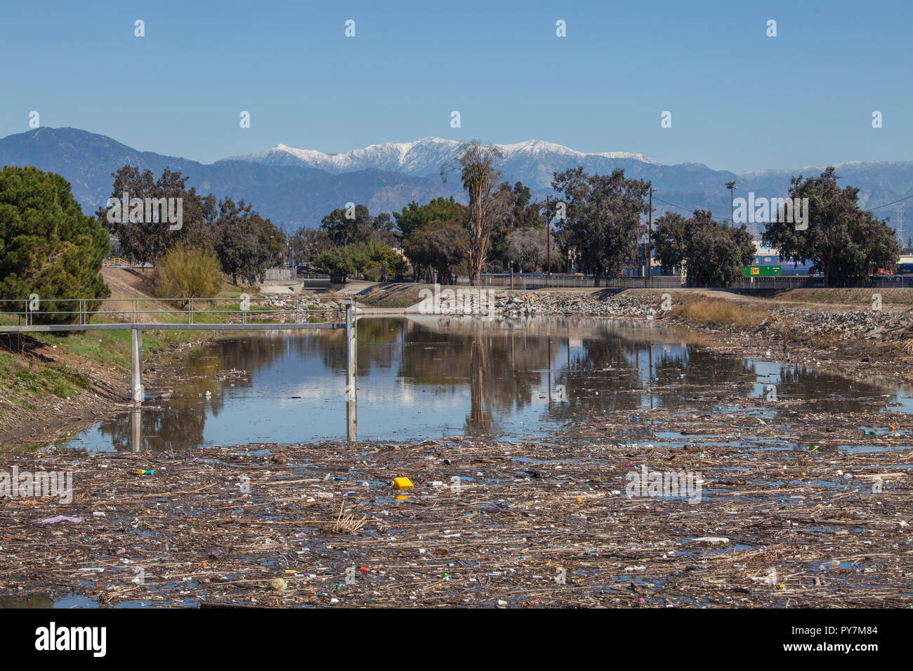 Accumulated trash next to the headworks for the Rio Hondo Spreading
