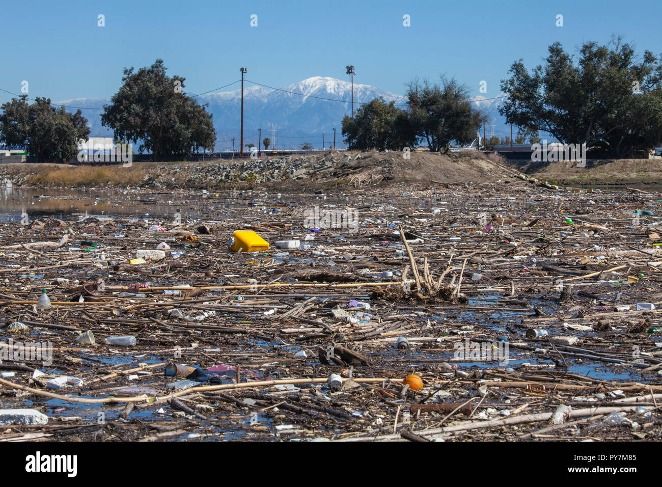 Accumulated trash next to the headworks for the Rio Hondo Spreading