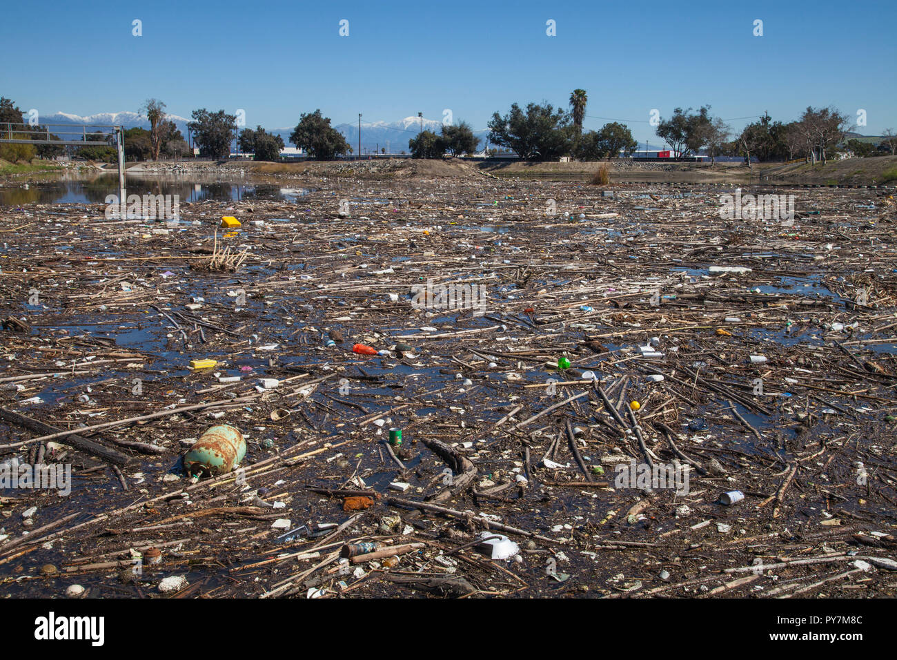 Accumulated trash next to the headworks for the Rio Hondo Spreading