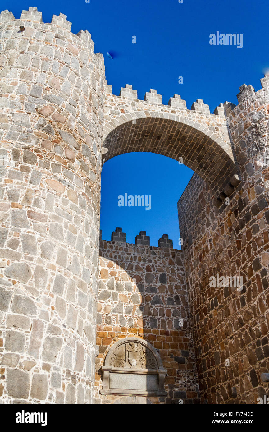 Detail of gate, medieval city walls, Avila, Spain Stock Photo