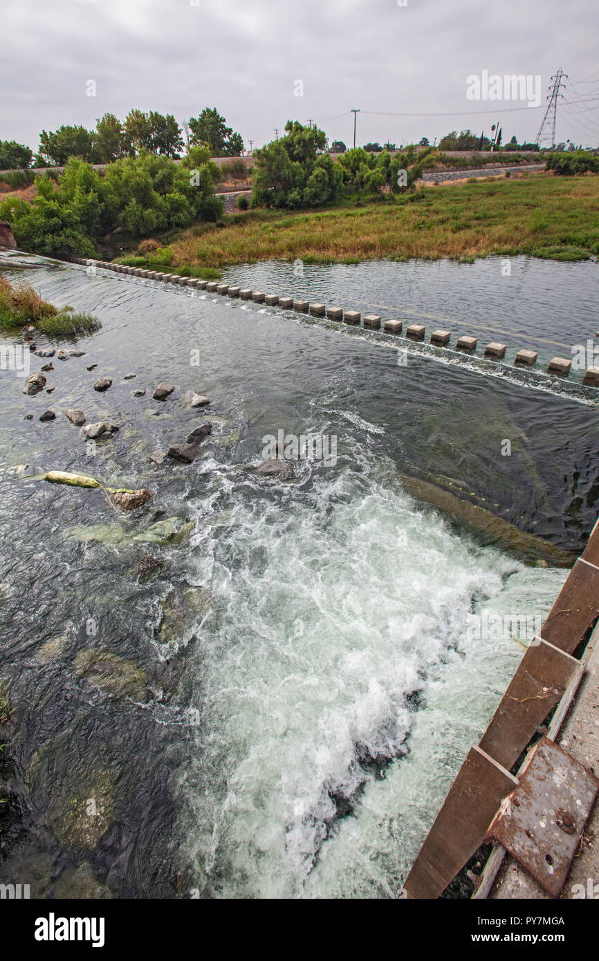 Tertiary-treated recycled water from the San Jose Creek Water Reclamation Plant is diverted to the unlined San Gabriel River for infiltration into the Stock Photo