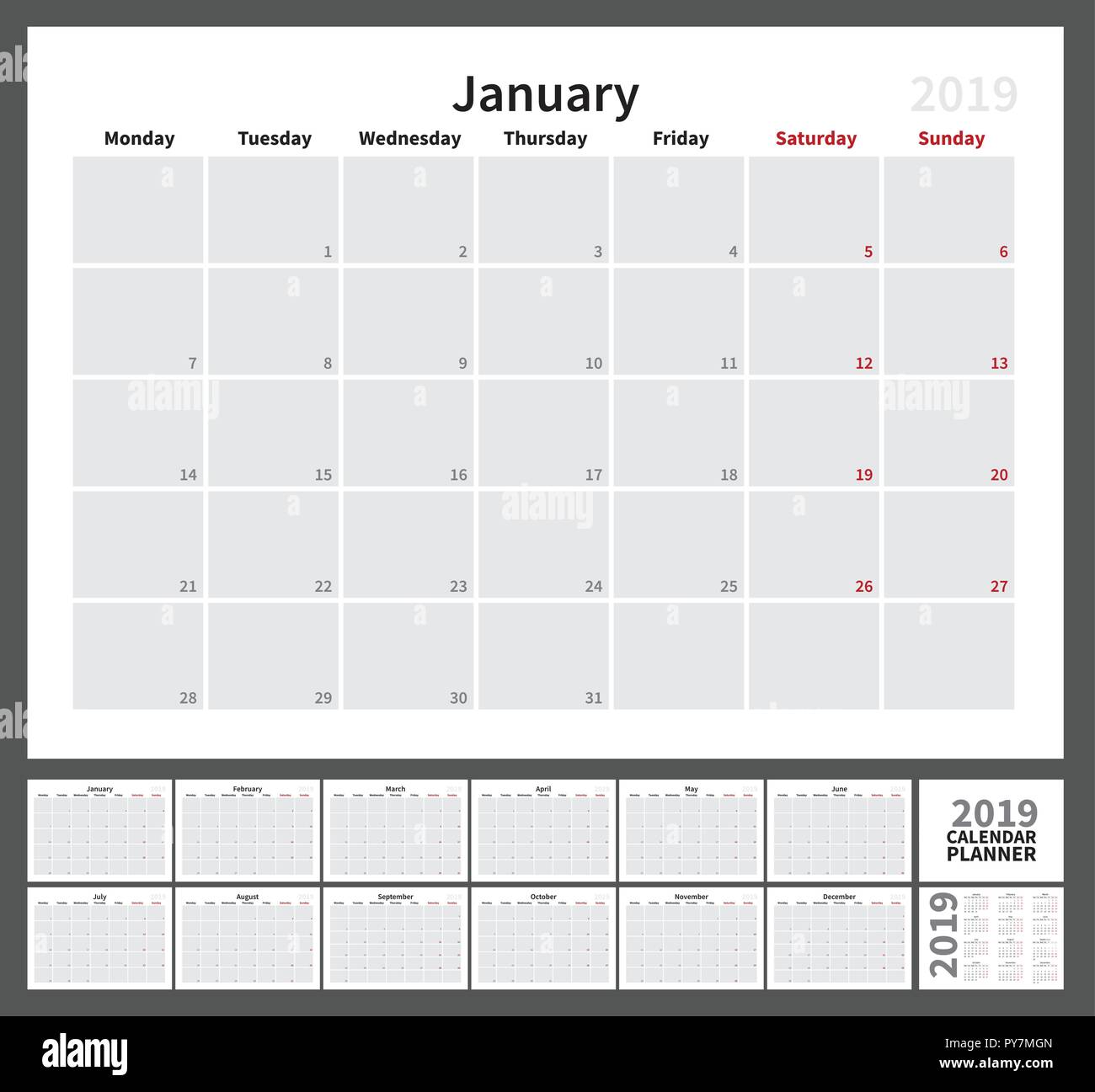 Calendar for 2019 Stock Vector
