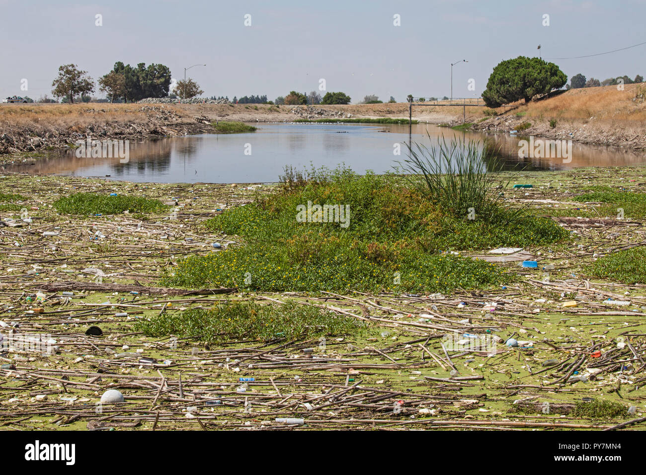 Accumulated trash next to the headworks for the Rio Hondo Spreading