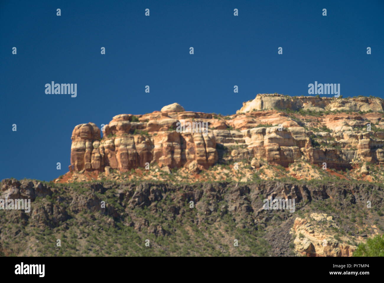 The Colorado National Monument with a clear blue sky in the background. Stock Photo