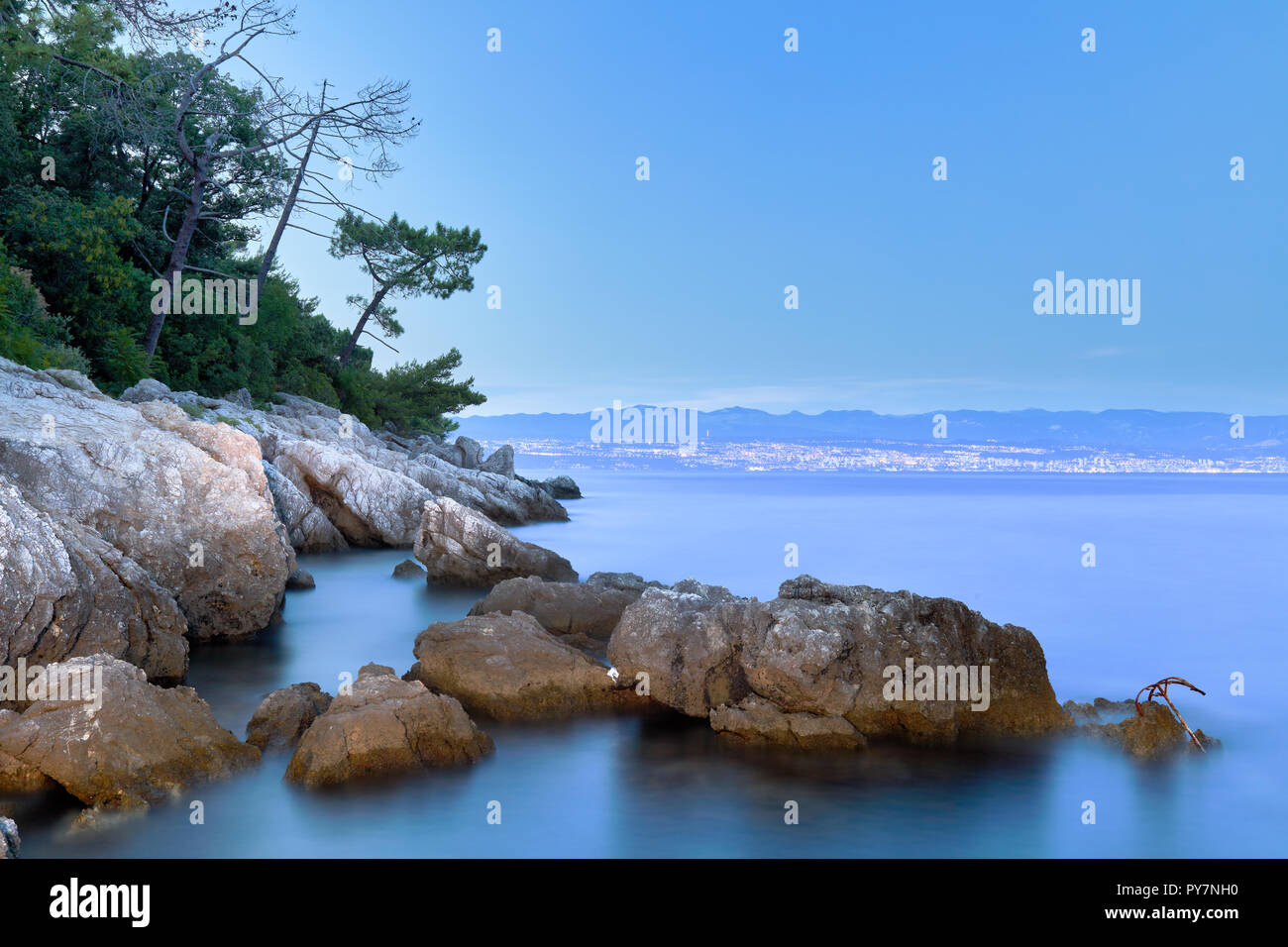 Coasatal rocks in Moscenicka Draga, Istria, Croatia Stock Photo