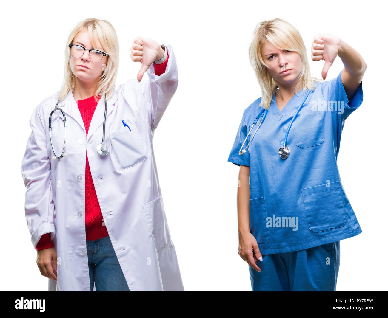Collage of doctor and nurse woman over white isolated background ...