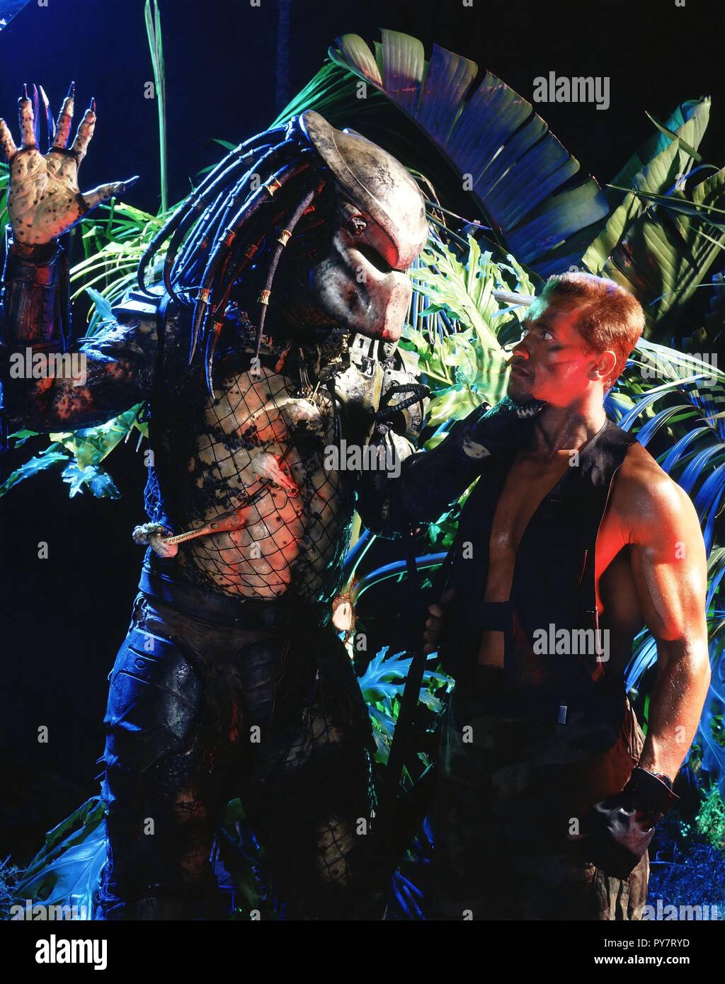 Original film title: PREDATOR. English title: PREDATOR. Year: 1987. Director: JOHN MCTIERNAN. Stars: KEVIN PETER HALL; ARNOLD SCHWARZENEGGER. Credit: 20TH CENTURY FOX / Album Stock Photo