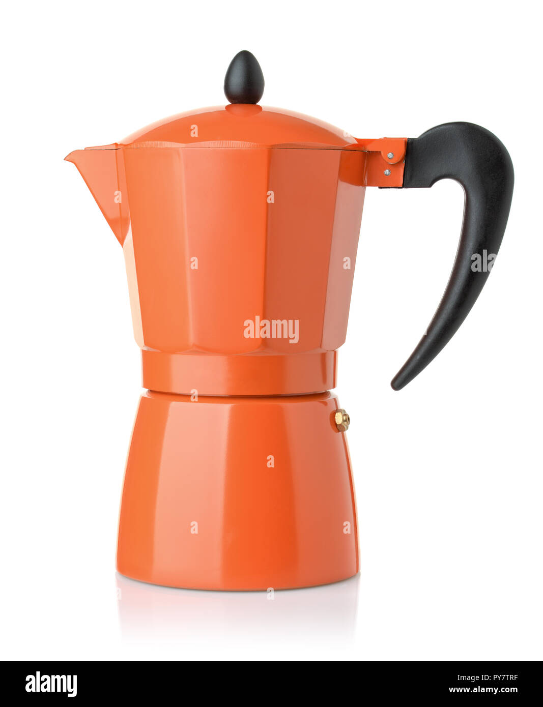 Side view of orange stovetop espresso coffee  maker isolated Stock Photo
