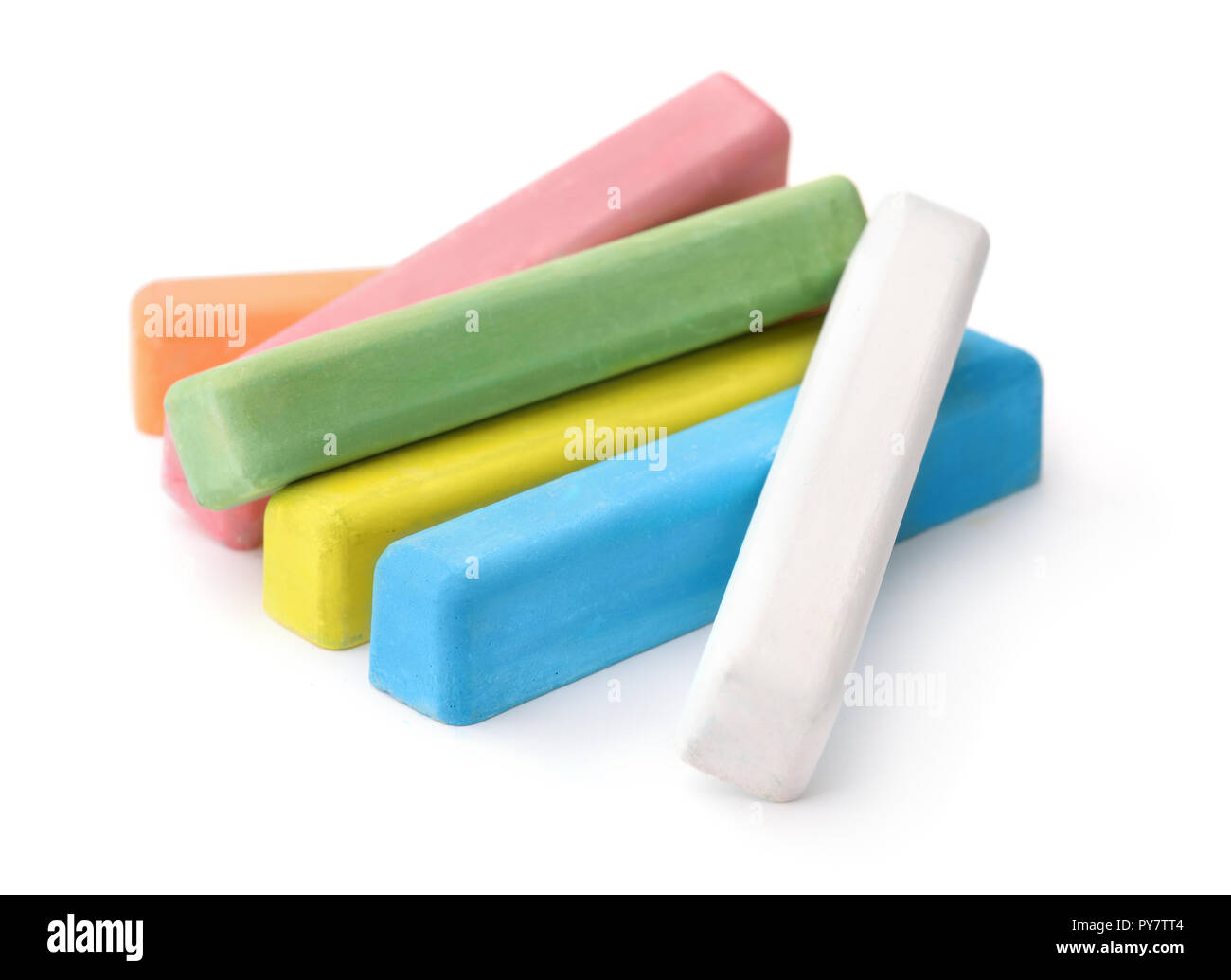 Set of color chalk sticks isolated on white Stock Photo