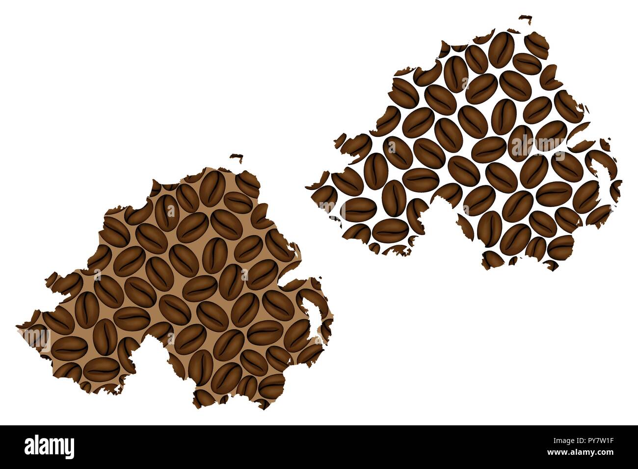 Northern Ireland map of coffee bean, Northern Ireland map made of