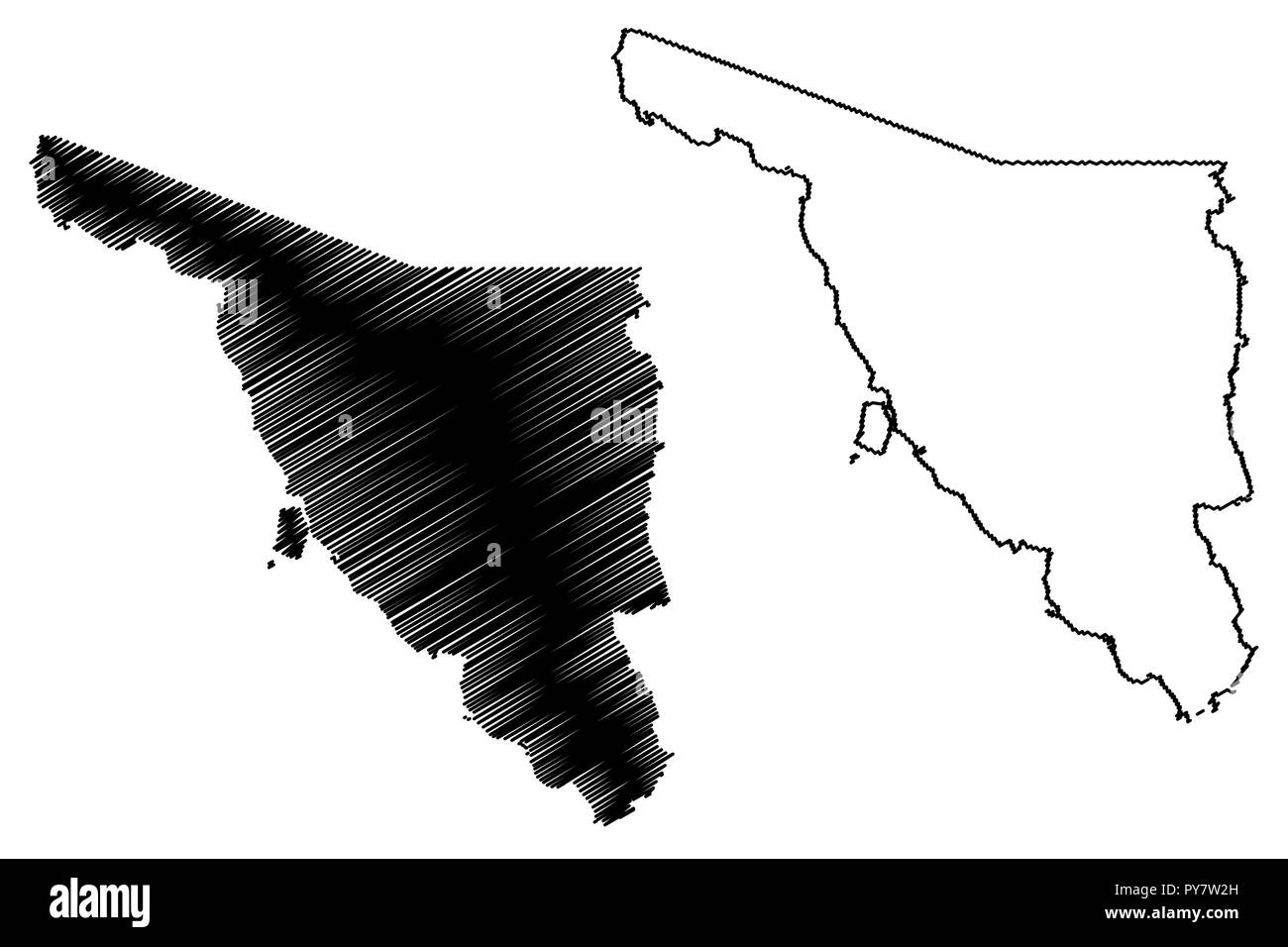 Sonora (United Mexican States, Mexico, federal republic) map vector illustration, scribble sketch Estado Libre y Soberano de Sonora map Stock Vector