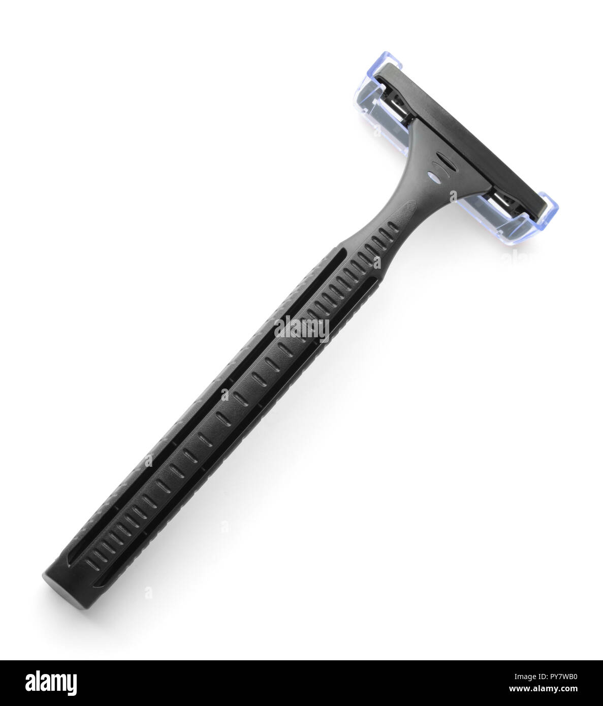 Top view of black disposable shaving razor isolated on white Stock Photo