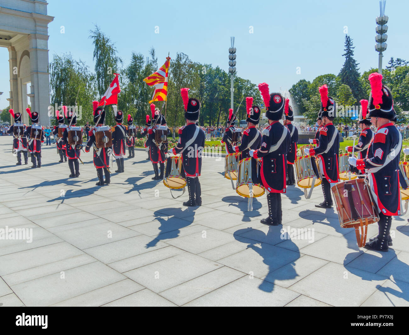 MOSCOW, RUSSIA - AUGUST 25, 2018: The festive procession of the Spasskaya Tower International Military Music Festival participants at VDNKH. Stock Photo