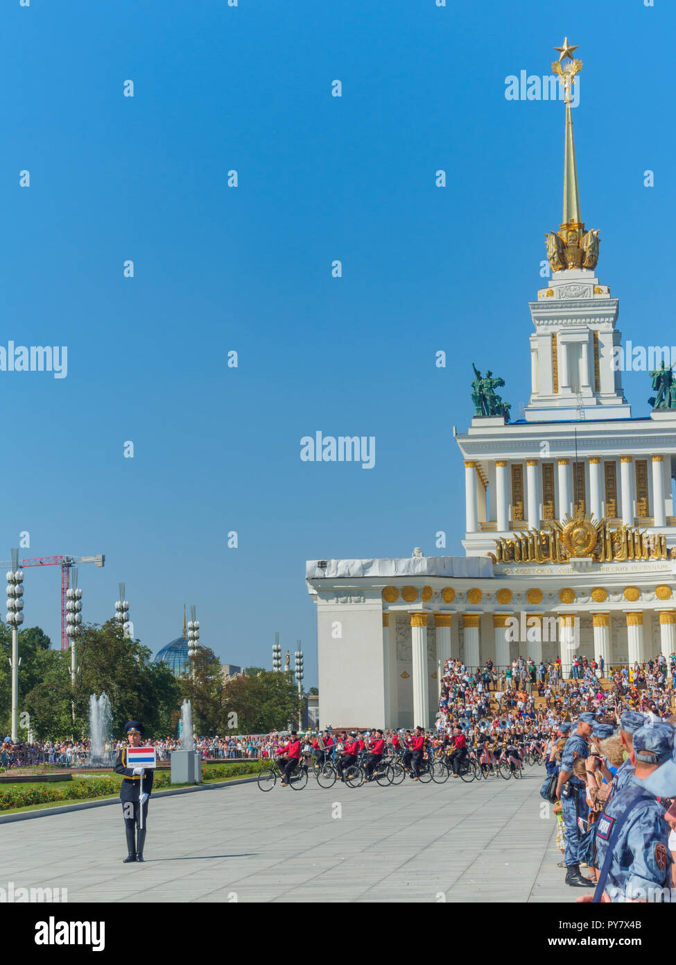 MOSCOW, RUSSIA - AUGUST 25, 2018: The festive procession of the Spasskaya Tower International Military Music Festival participants at VDNKH. Stock Photo