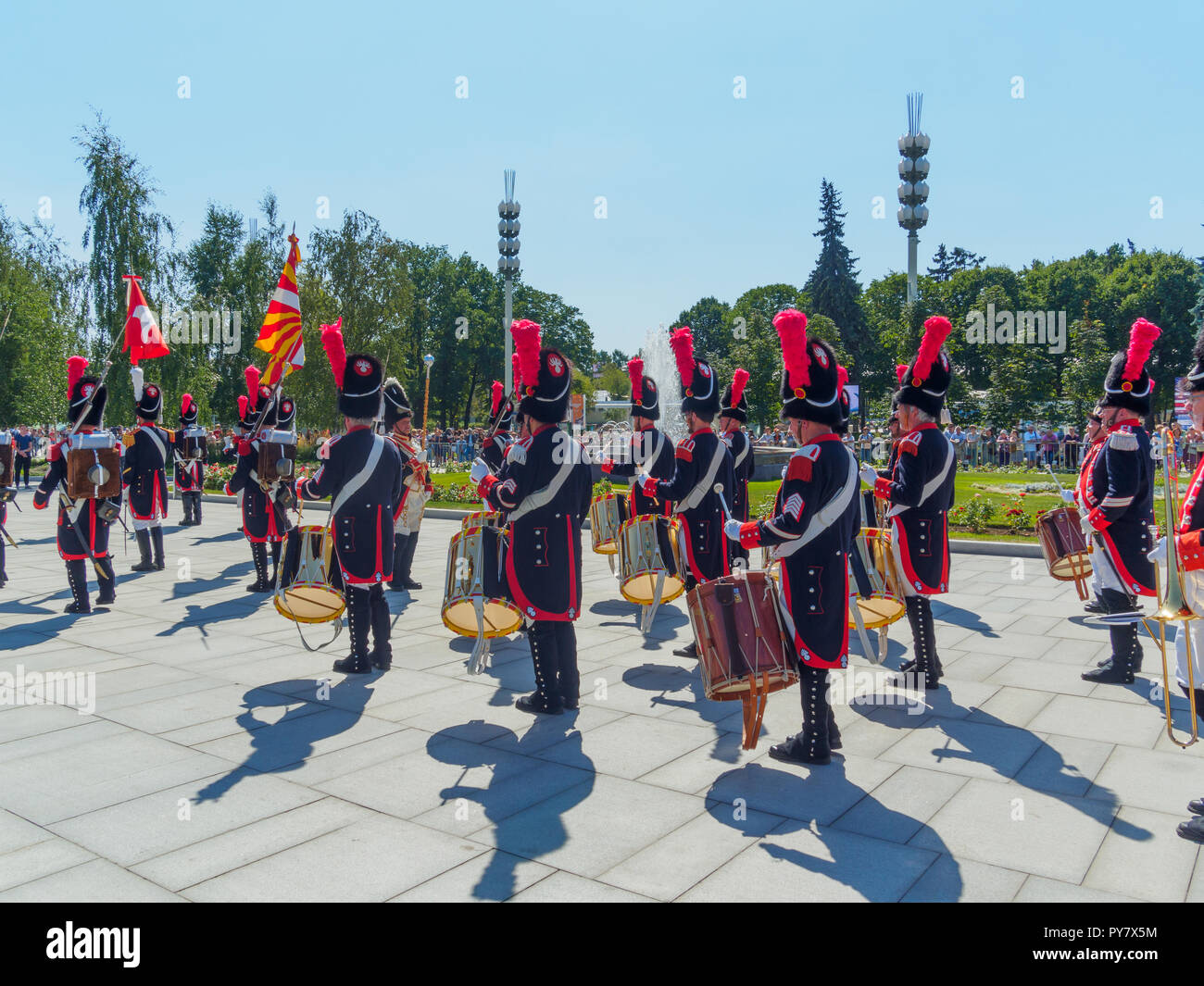 MOSCOW, RUSSIA - AUGUST 25, 2018: The festive procession of the Spasskaya Tower International Military Music Festival participants at VDNKH. Stock Photo