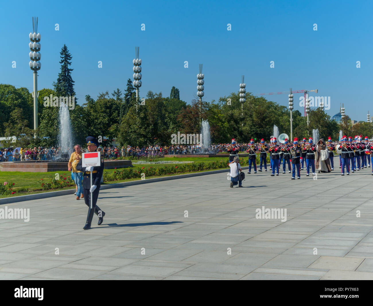 MOSCOW, RUSSIA - AUGUST 25, 2018: The festive procession of the Spasskaya Tower International Military Music Festival participants at VDNKH. Stock Photo