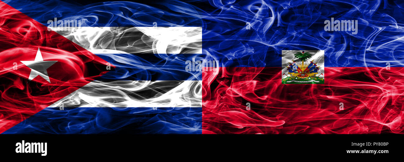 Cuba, Cuban vs Haiti, Haitian smoke flags placed side by side. Concept