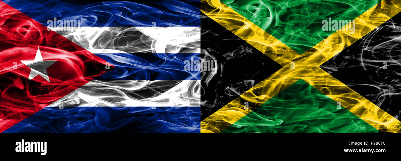 Cuba, Cuban vs Jamaica, Jamaican smoke flags placed side by side