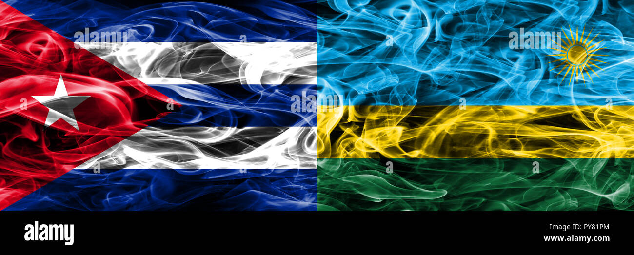 Icuba Rwanda Cuba, Cuban vs Rwanda, Rwandan smoke flags placed side by side. Concept ...