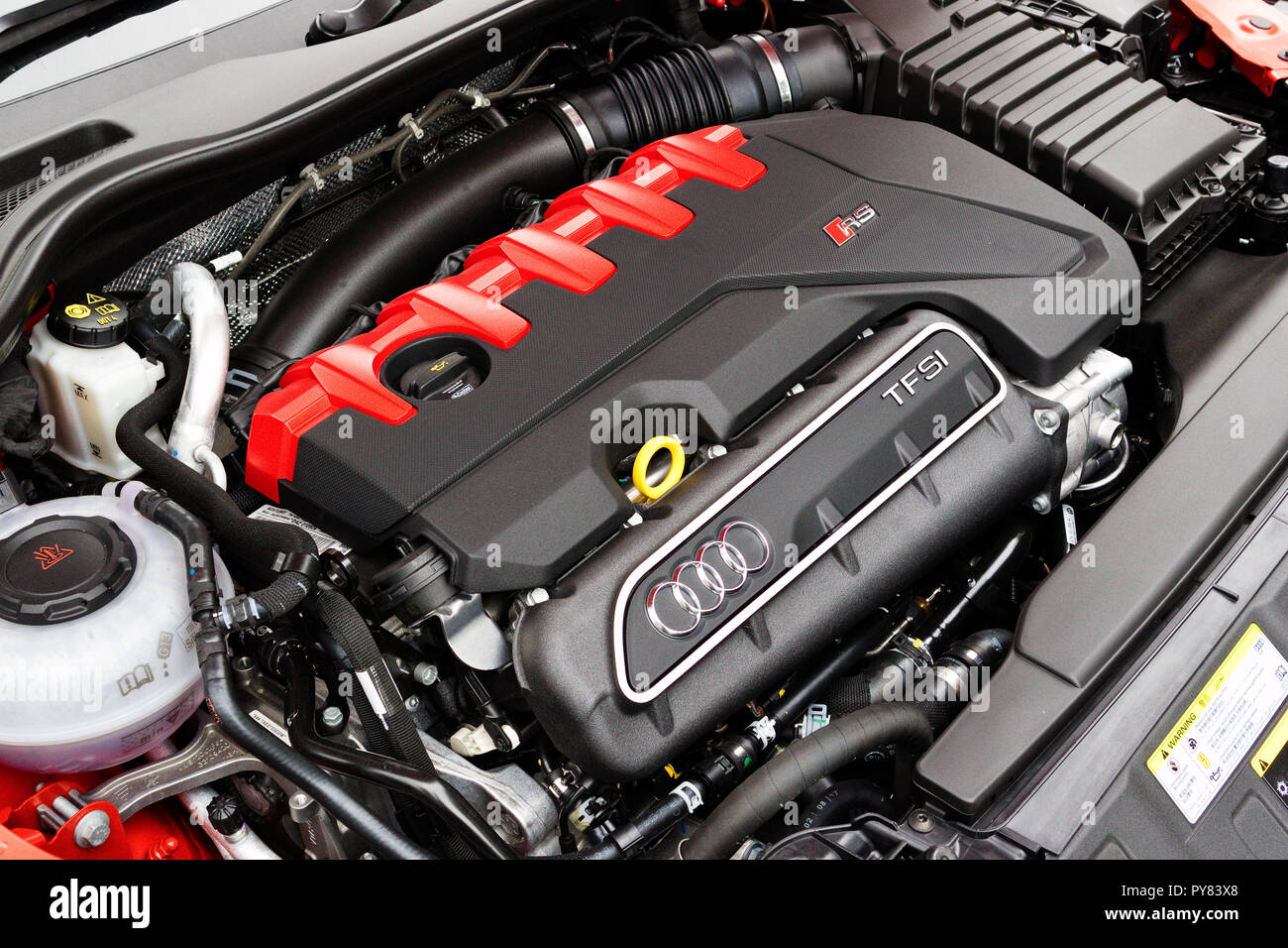 Hong Kong, China Jan 4, 2018 : Audi TTRS 2018 Engine Jan 4 2018 in Hong Kong. Stock Photo