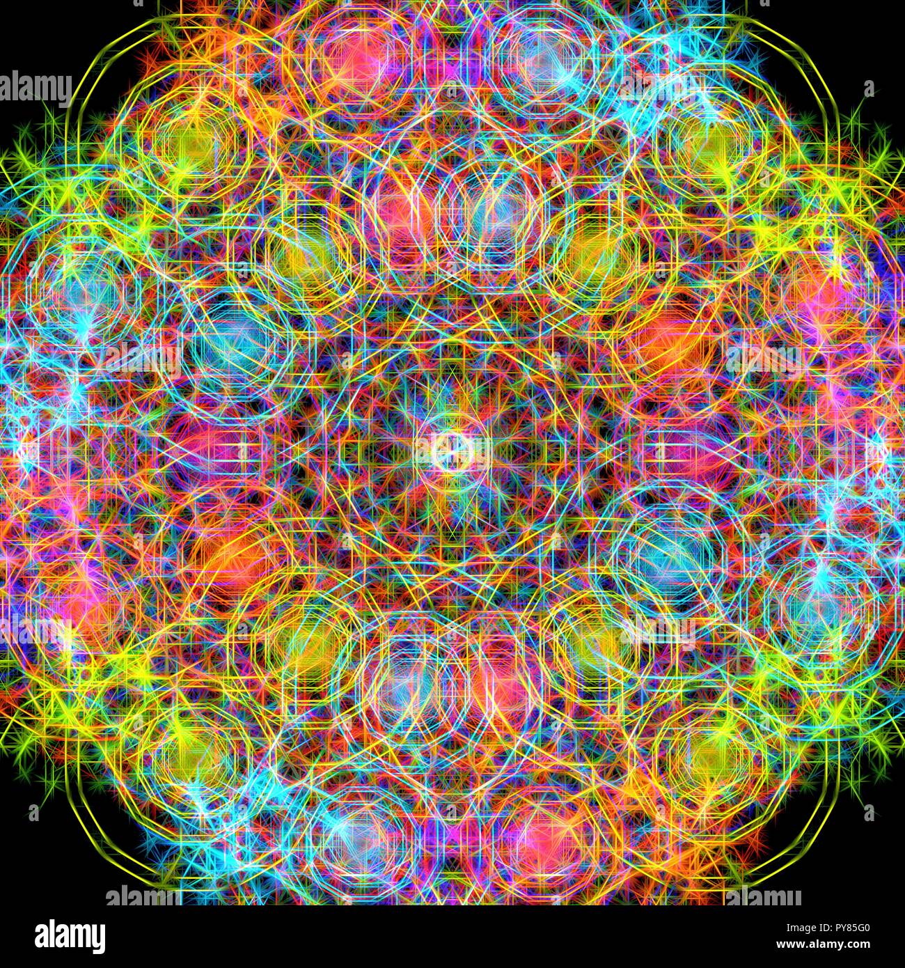 A colorful and vivid image with abstract Sacred Geometry. A psychedelic ...