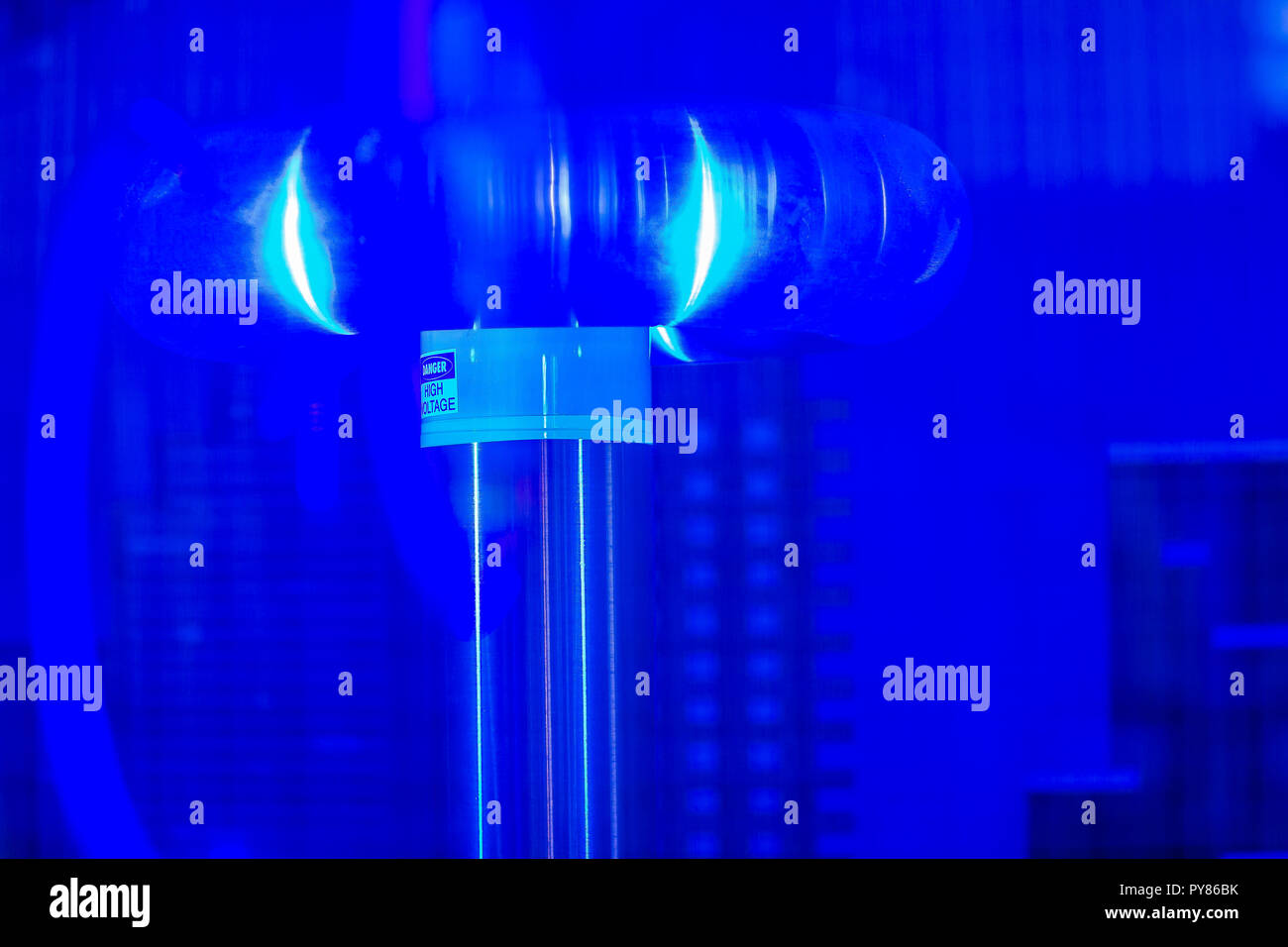 The Tesla coil lightning shows, an electrical resonant transformer