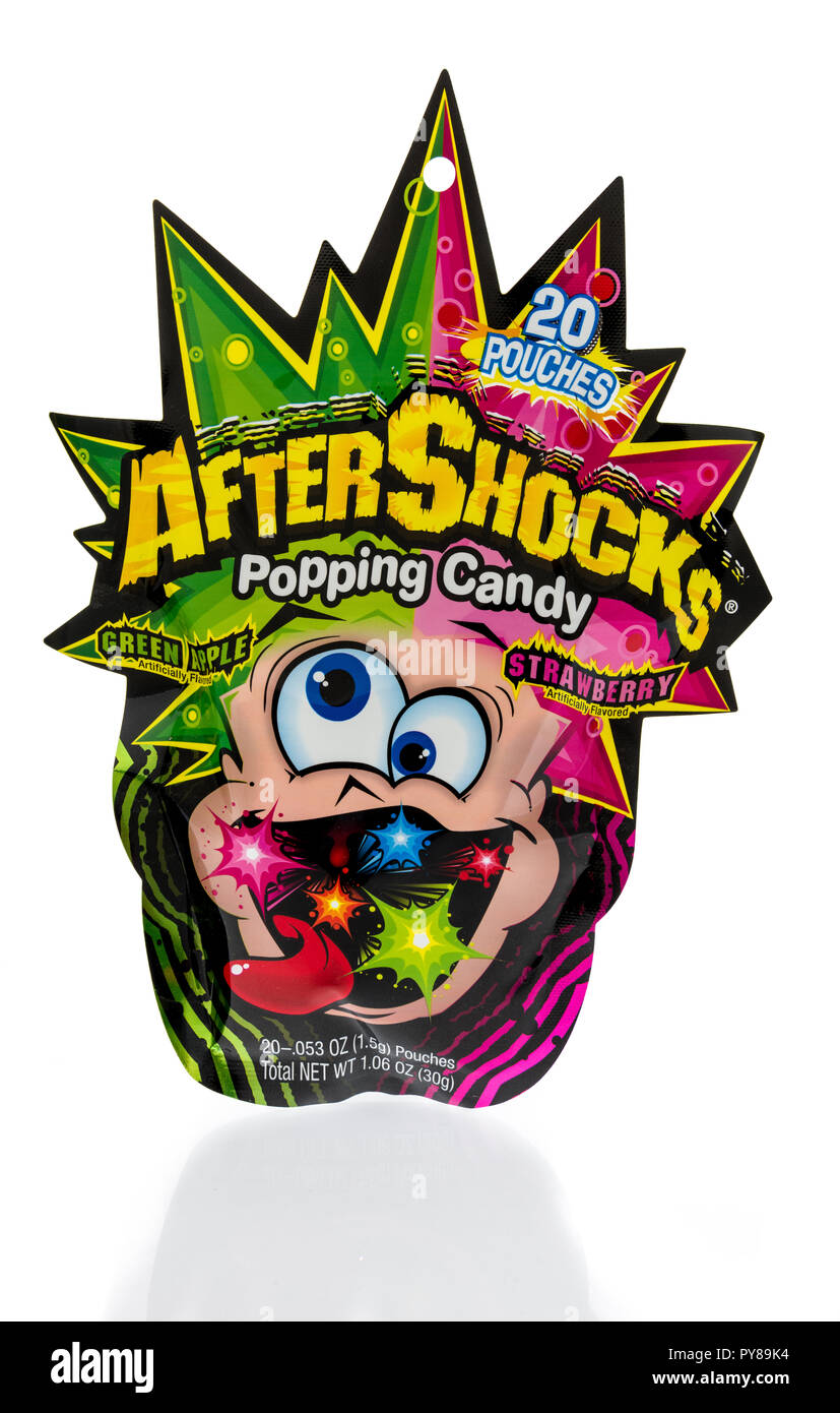 Winneconne, WI - 21 September 2018: A package of AfterShocks popping candy on an isolated background Stock Photo