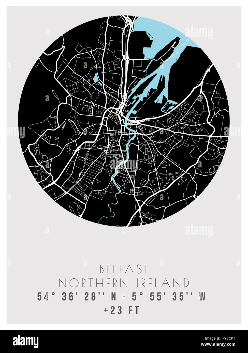 Belfast, Northern Ireland Minimalist Street Map Poster.jpg - PY8CKT Stock Photo