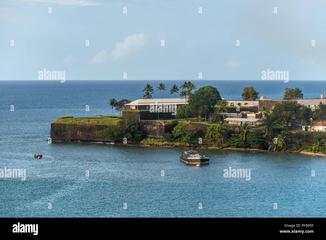 Fort-de-France, Martinique - December 19, 2016: Fort Saint Louis in Fort-de-France Bay, Martinique, West Indies, French Caribbean. View from the cruis Stock Photo