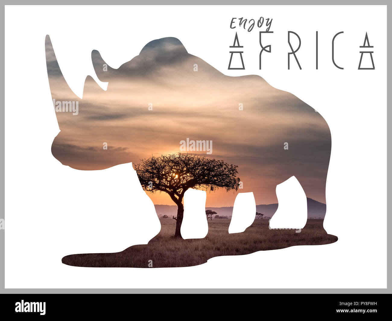 African Rhino Travel Poster Stock Photo