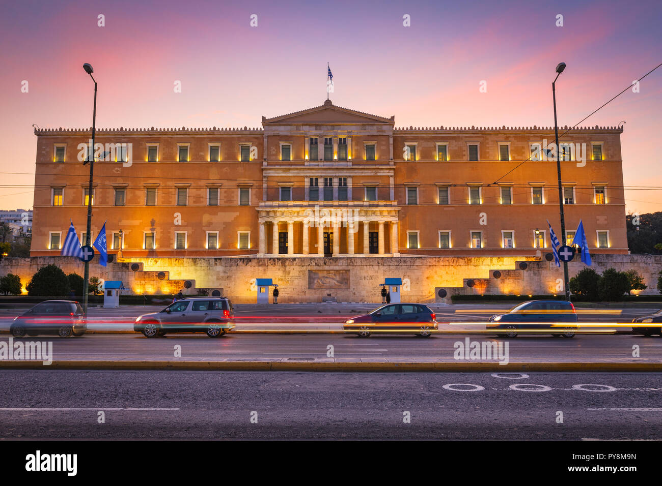 Athens, Greece - October 24, 2018: Building of the Greek parliament in Syntagma square in central Athens. Stock Photo