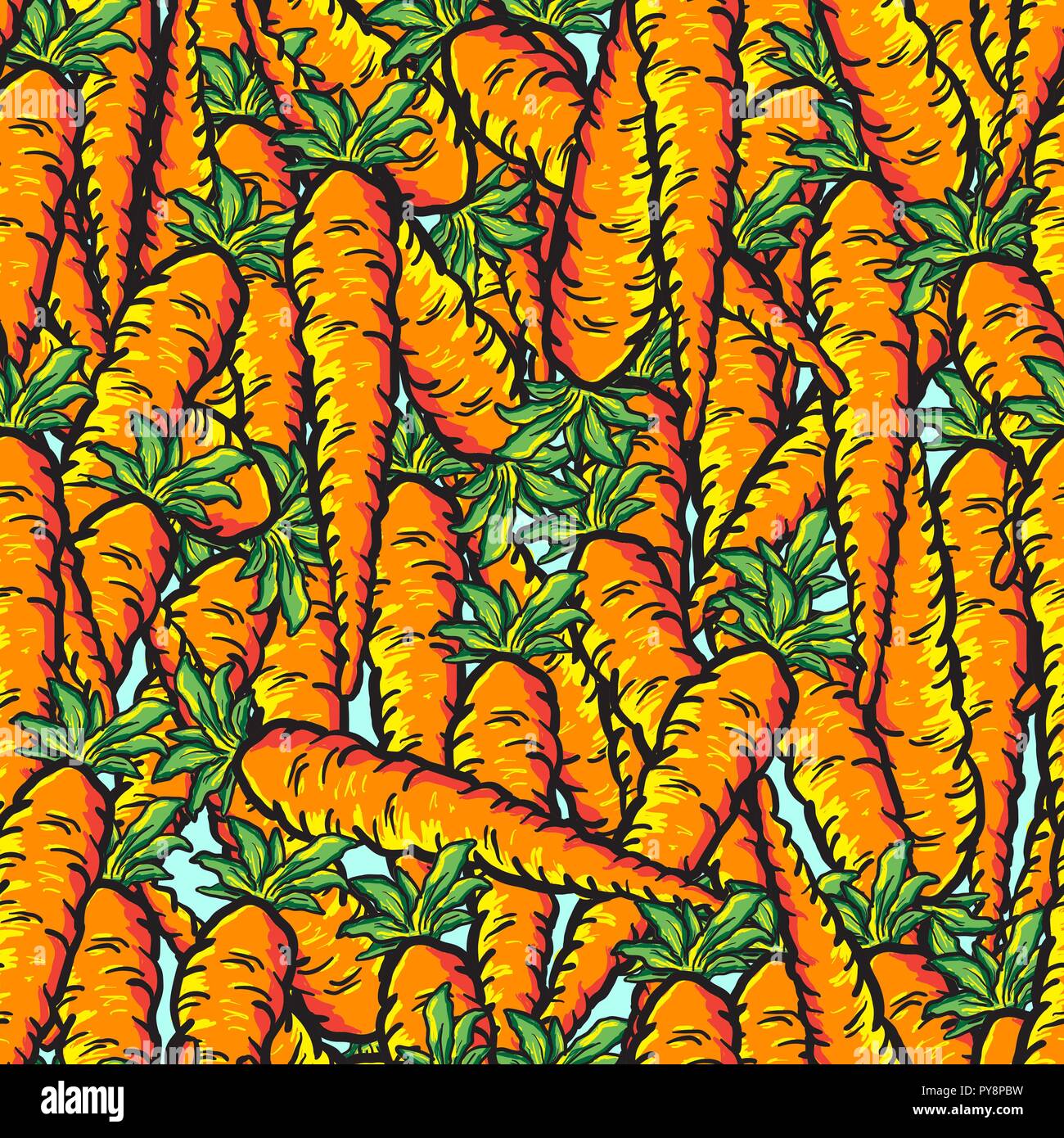vector seamless pattern with realistic cute orange carrots for wallpaper, fabric, texture, textile and surface design Stock Vector