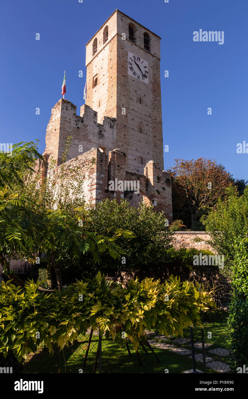 Clock tower and gate at Castellaro Laguselo in northern Italy Stock Photo