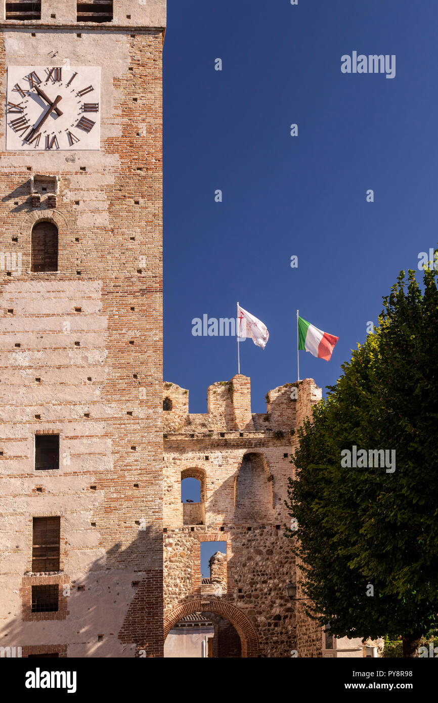 Clock tower and gate at Castellaro Laguselo in northern Italy Stock Photo