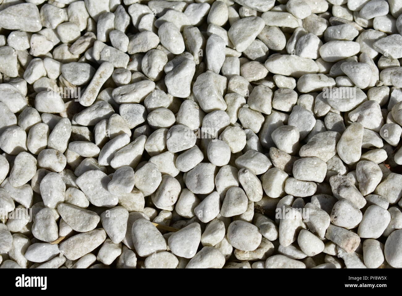 White stones rugged texture. White stones rough background. Sun light, sunny day, outdoors. Stock Photo