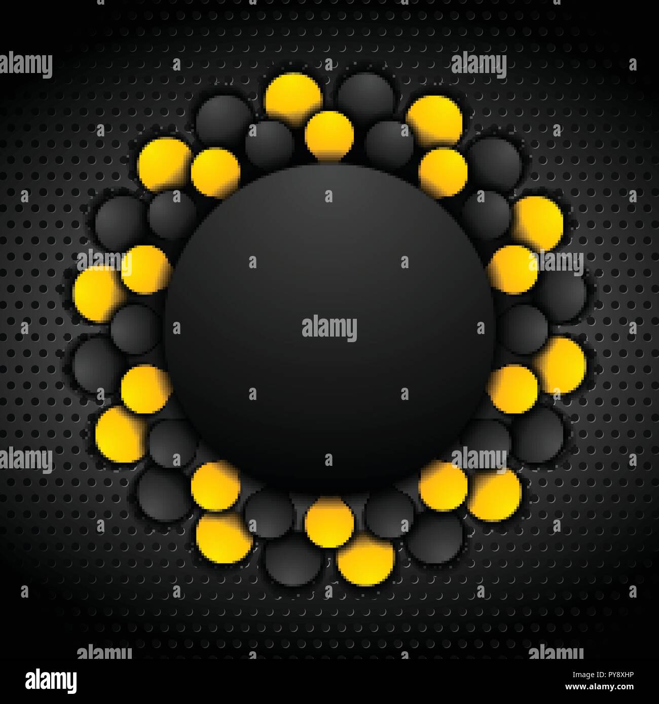 Dark metallic perforated background with blank circle. Vector corporate design Stock Vector