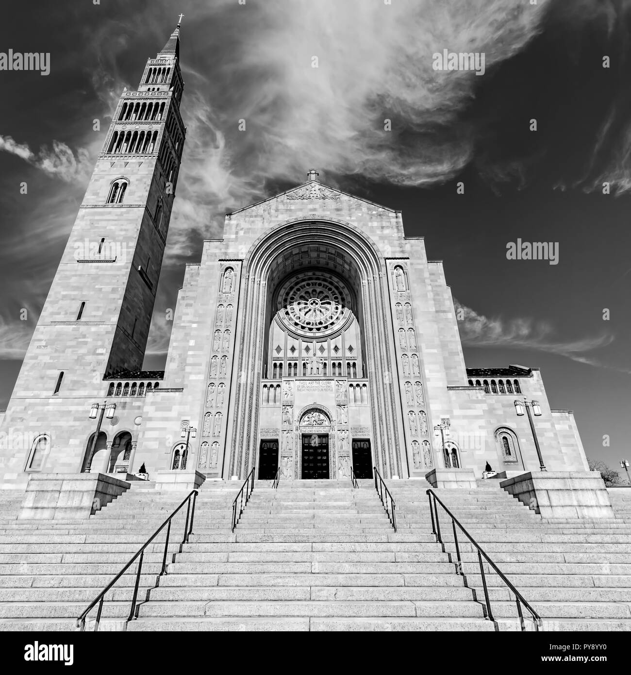 The largest Catholic church in North America, the Basilica of the National Shrine of the Immaculate Conception in Washington, DC. Stock Photo