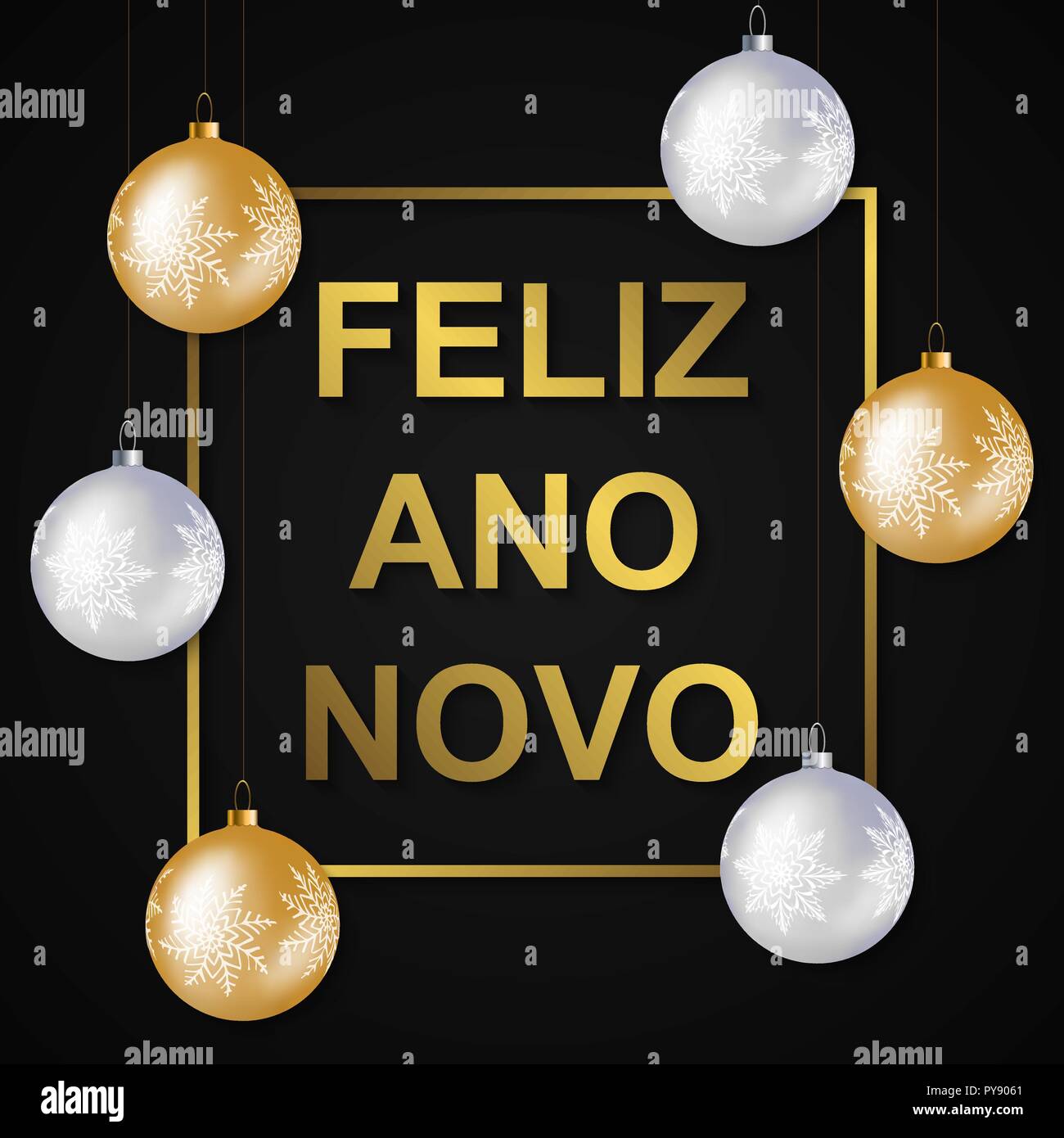 Colorful vector illustration of New Year card template with golden and ...