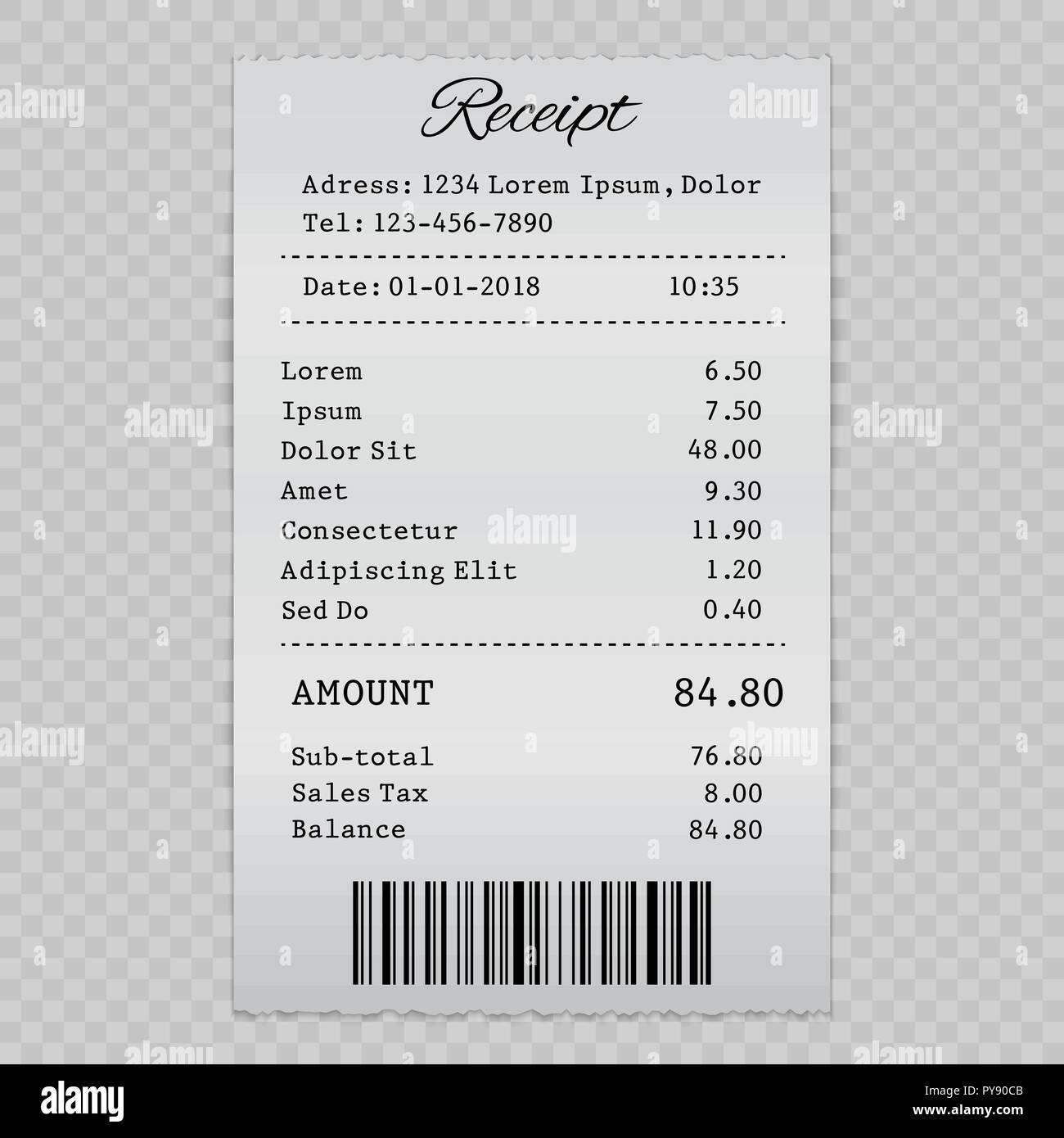 Black and white vector illustration of receipt template Stock Vector