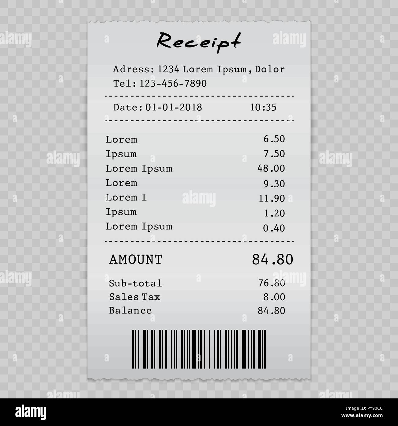 Black and white vector illustration of receipt template Stock Vector