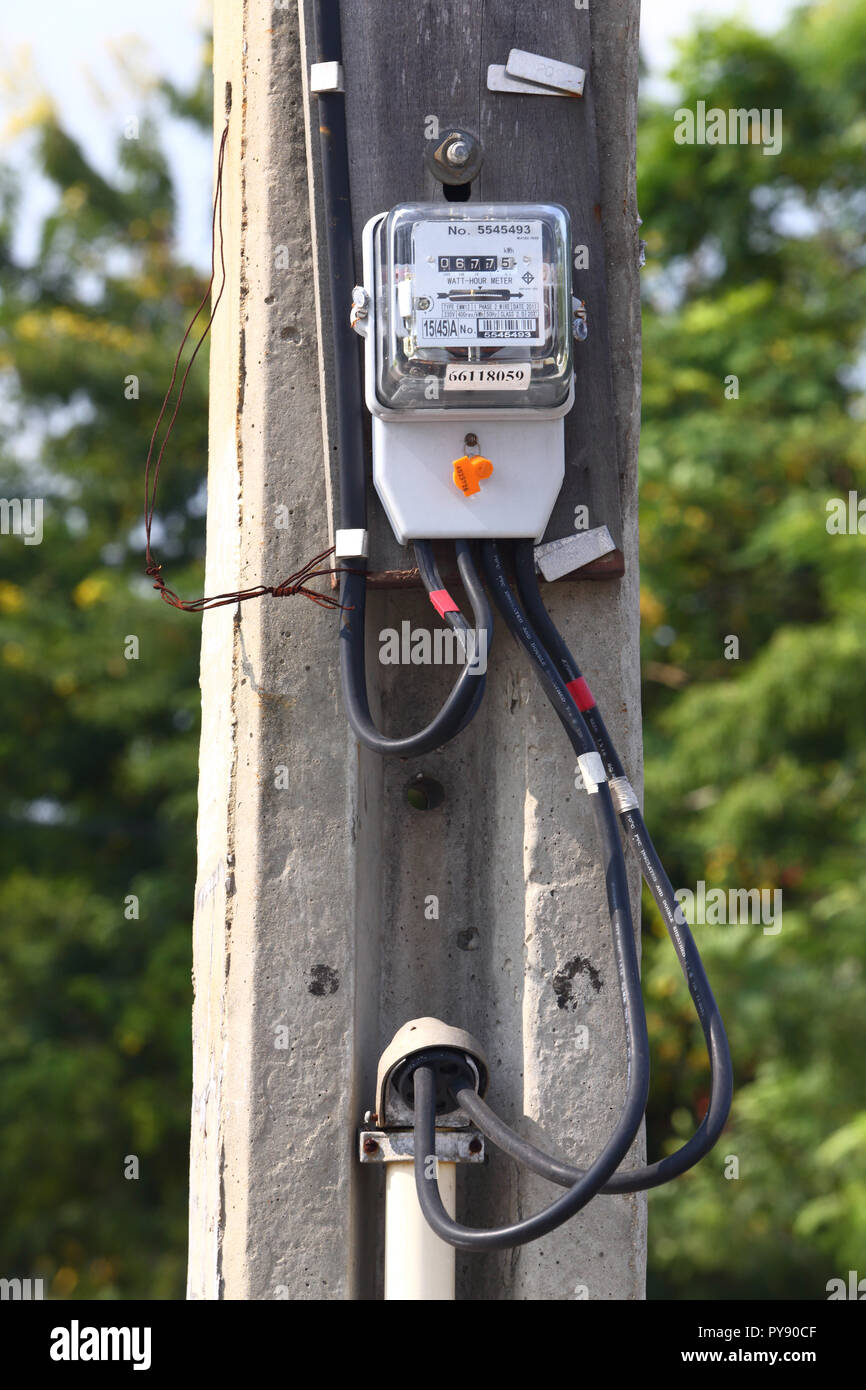 Electric meter for measuring power consumption from home Stock Photo