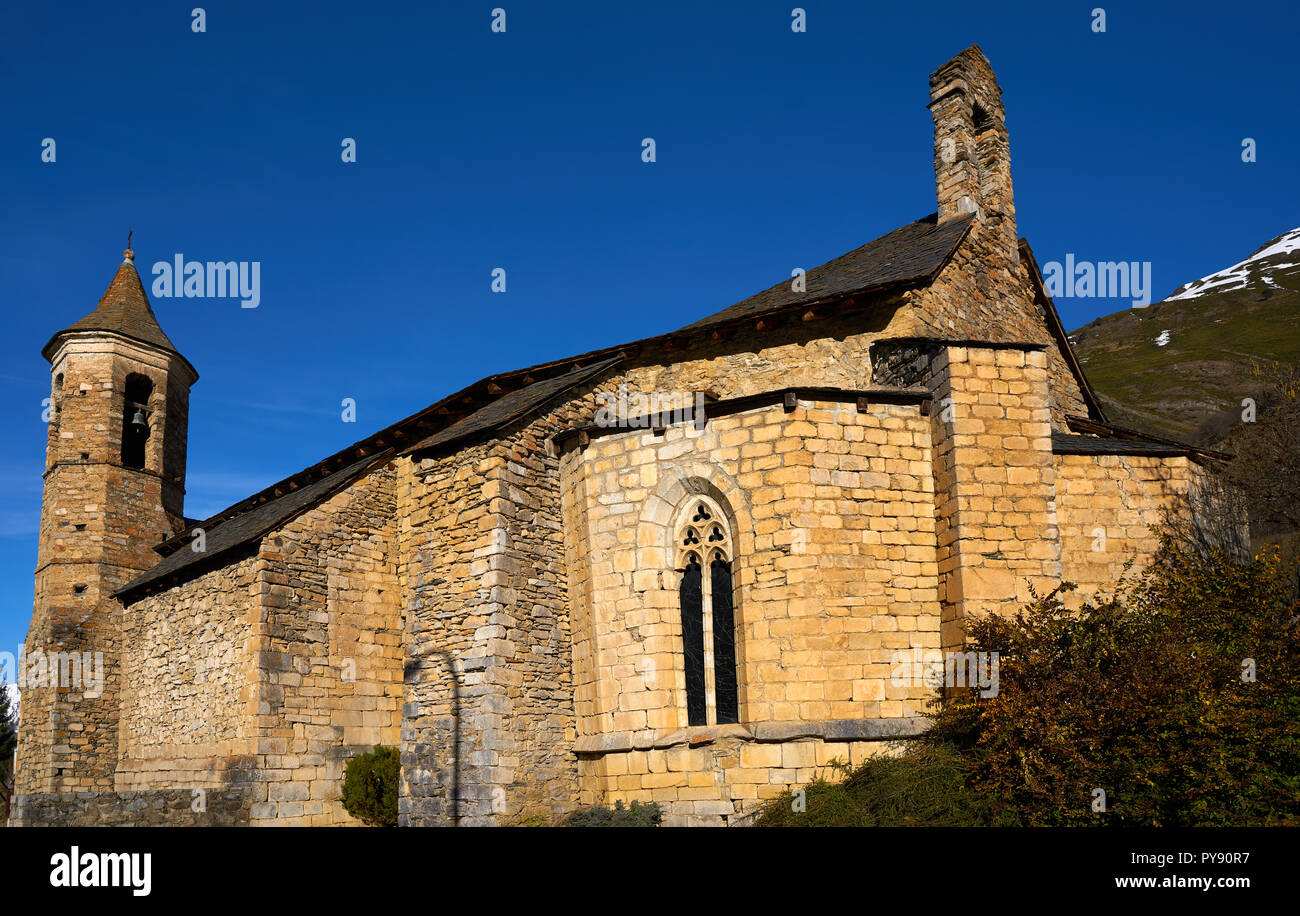 Arties village church in Lerida Catalonia of Spain Pyrenees in Aran Valley Stock Photo